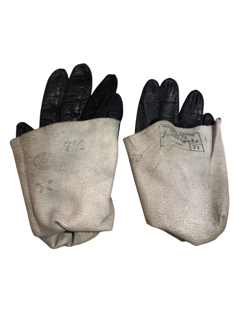Vintage Black Leather Unlined Forearm Gloves Womens 7.5 Italy Bambergers